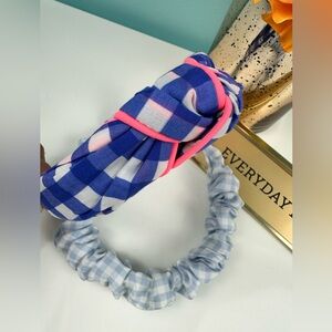 Set of 2 Girls Headbands, Blue and Pink Checkered new no tags